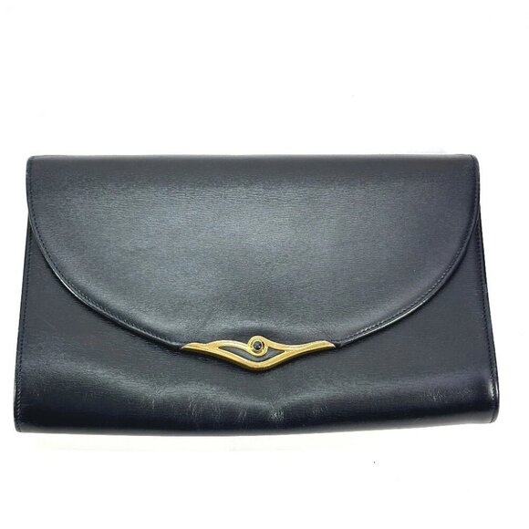CARTIER vintage Sapphire line bag pouch Clutch bag Leather Navy - Picture 1 of 13